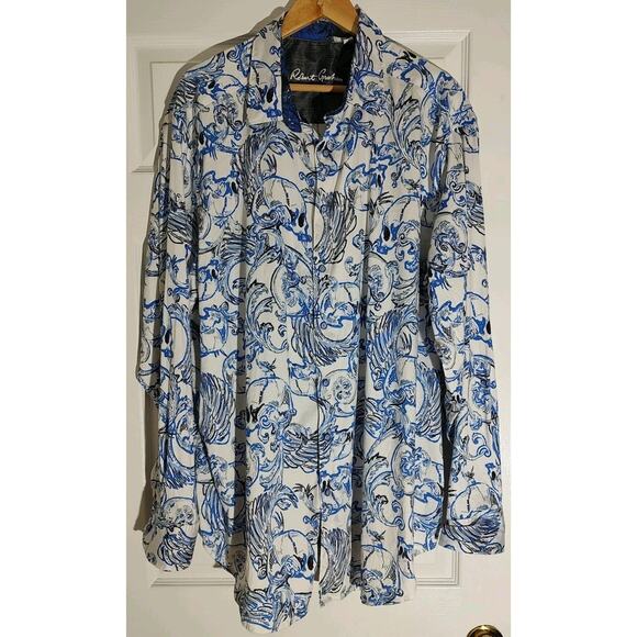 Men's Robert Graham Floral Blue and White Shirt Big and Tall B8157 - 2XLT - Picture 1 of 8